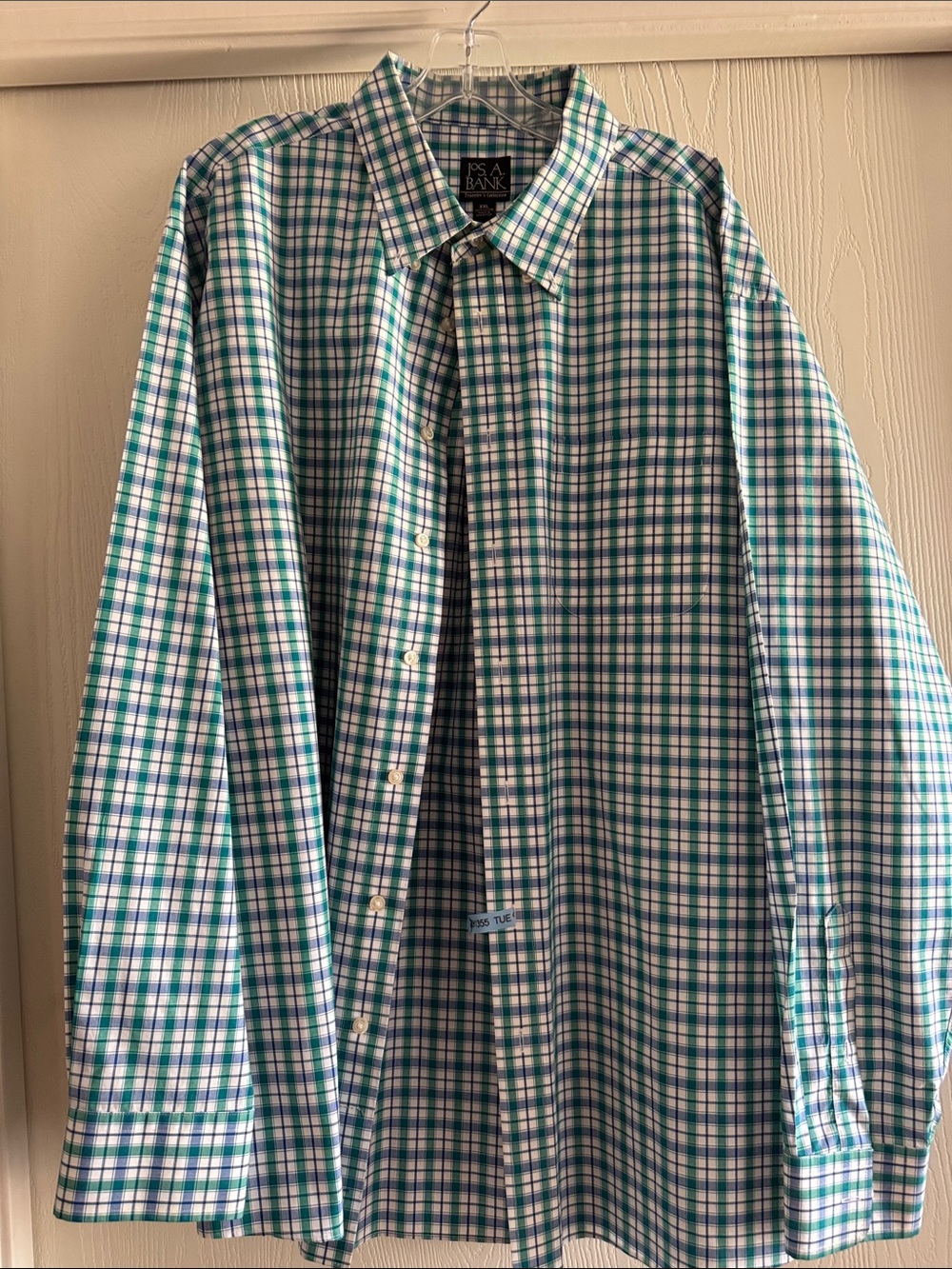 Jos. A. Bank Blue and Green Plaid Dress Shirt Travelers Collection